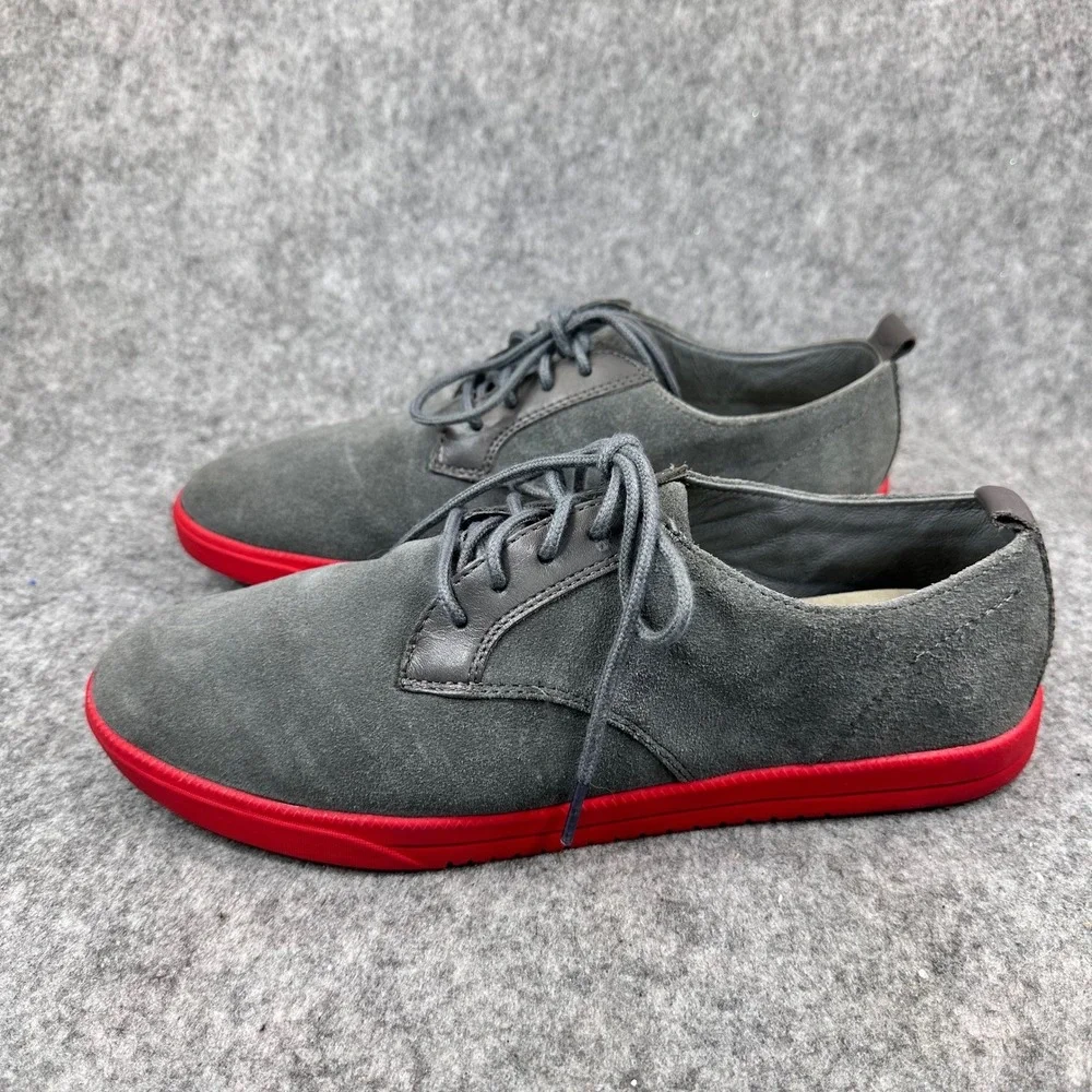 Clae Ellington Mens Grey Suede Low Top Sneakers Red Sole CLA01246 Size 9
